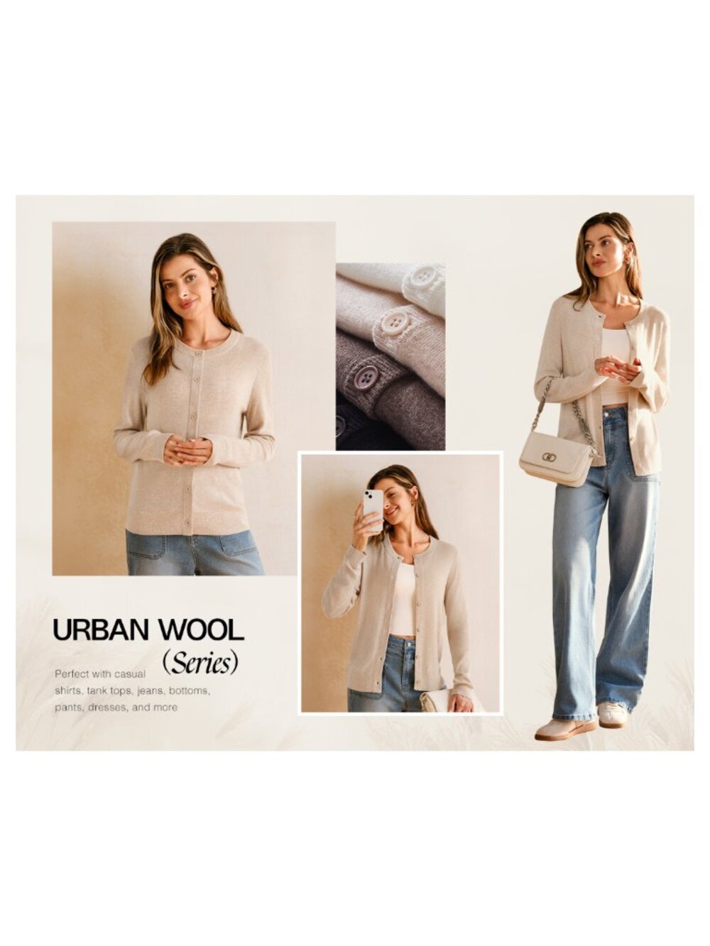 Wool Blend Button Down Cardigan Sweater Long Sleeve Business Casual - Picture 5 of 5